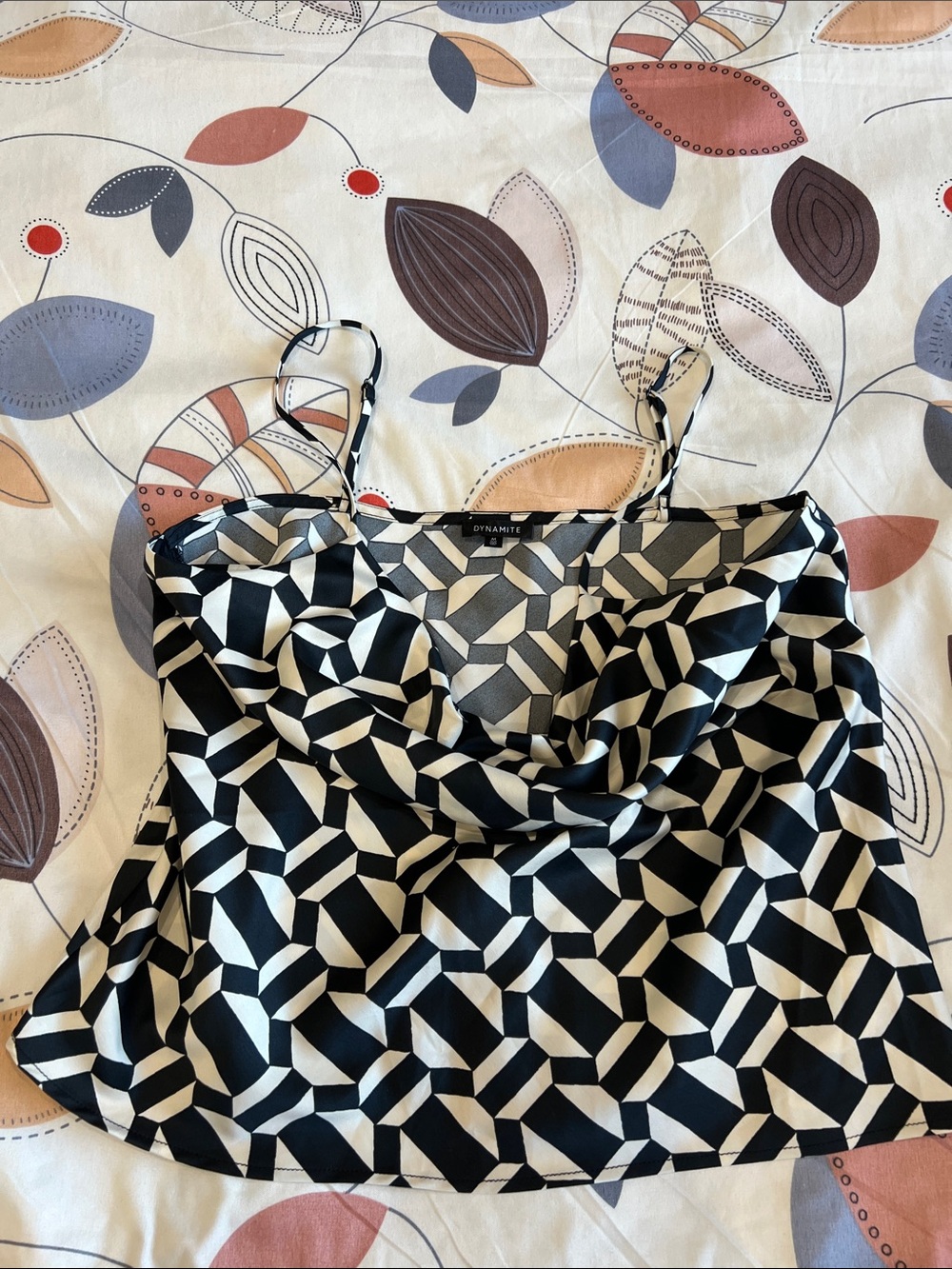 Dynamite Black & White Geometric Cowl Neck Camisole